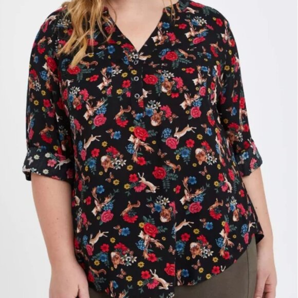 Torrid Harper Blouse Woodland Animals Print - Plus Size 2X - Picture 1 of 6